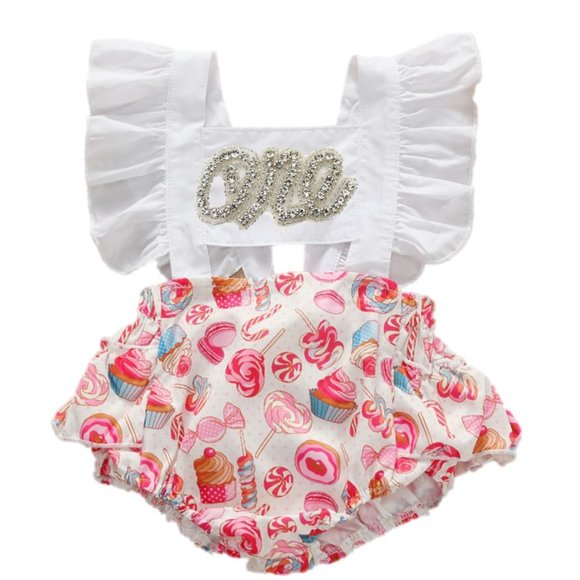 Candyland romper lollipop Dress Sweet one Birthday Outfit Clothes cupcakes - Picture 1 of 5